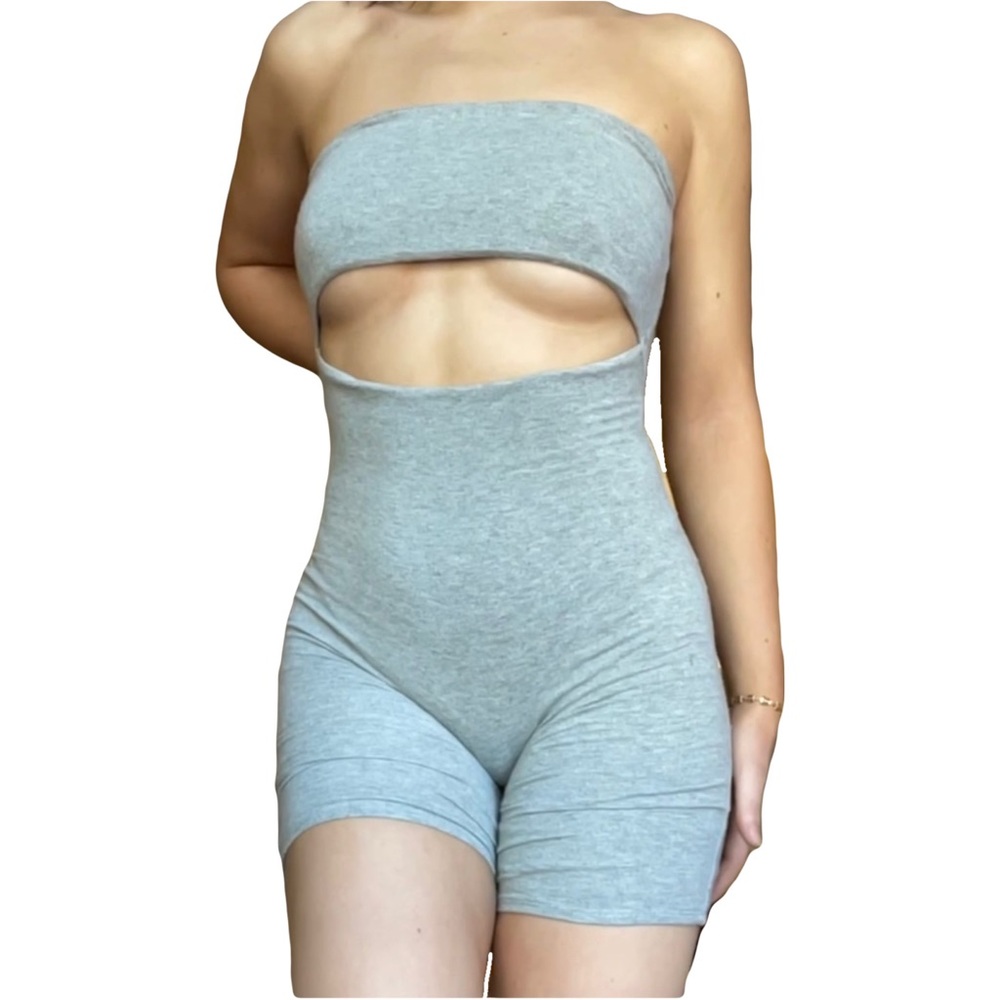 Naked Wardrobe Grey one-pice bodysuit romper